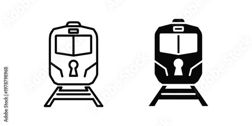 Contrast between a light and dark colored train icon design on tracks