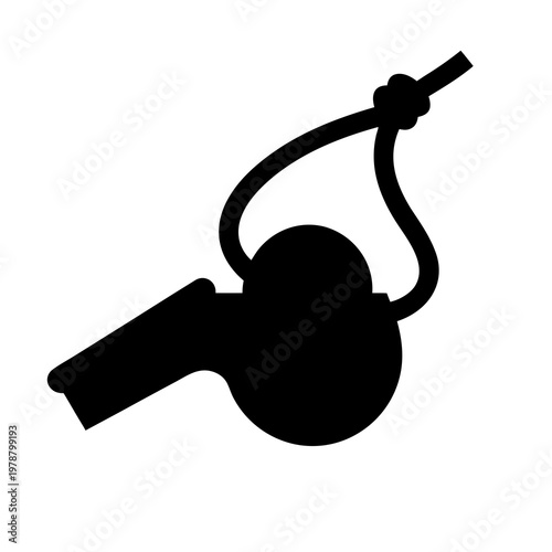 Referee Whistle Icon, Sports Symbol, Black Silhouette, Vector Graphic