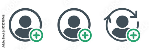 User profile icons with add button in circle and loop arrow symbols for adding new members.