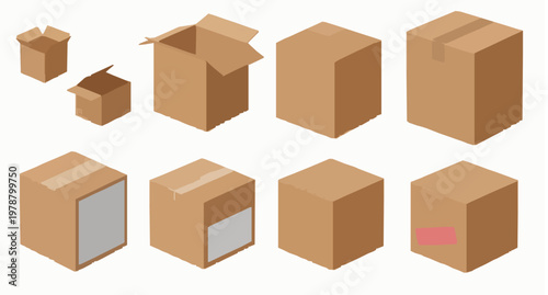 3D Shipping Boxes and Paper Parcel Icons Realistic Delivery Packaging Set