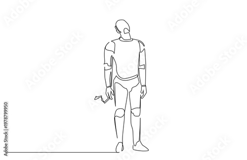 futuristic robot stress sad mood tired smoking cigarette one line art design