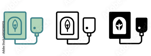 Eco Charger Icon Set 3 style silhouette, line art, two tone icon