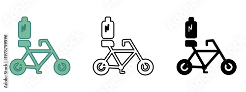 Electric Bicycle Icon Set 3 style silhouette, line art, two tone icon