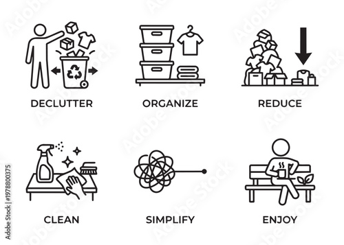 Home organization and lifestyle icons, vector illustration for comfort.