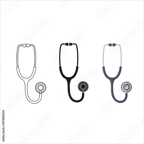 Three stethoscope variations displayed in different color schemes
