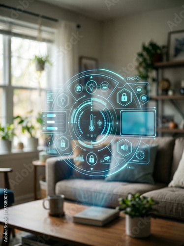 Home Automation HUD with Circular Holographic UI Panels