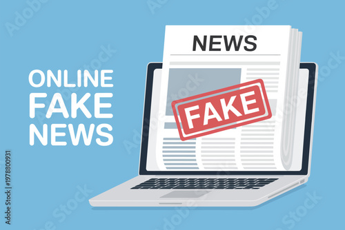 Flat of a laptop displaying fake news on screen flat laptop
