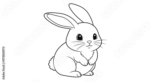 Cute little bunny sitting in a side view position with long ears and soft fur coloring page for kids and nature enthusiasts.