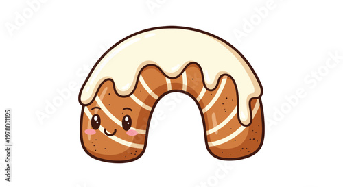 Delicious looking glazed bread character with a sweet smiling face represents bakery treats and comfort food in a whimsical and cute style.