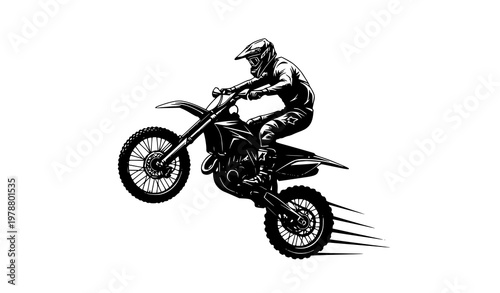 Extreme motocross stunt rider silhouette vector on dirt bike isolated