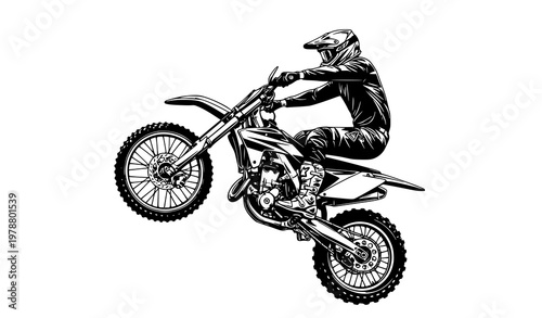 Motocross rider silhouette vector performing jump trick on enduro motorbike