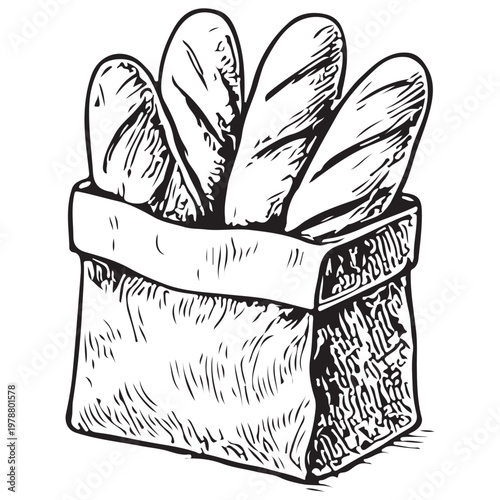 Bread Bag with Baguettes Bakery Product Fresh Bread Food Kitchen Illustration