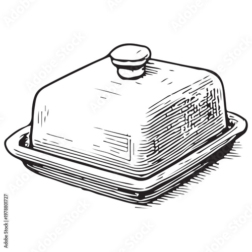 Butter Dish with Lid Kitchen Dairy Storage Container Food Preparation Illustration