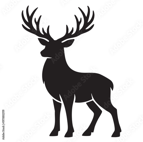 Forest animal silhouette of a buck stag, noble deer, icon, for hunting, or nature, logo, 