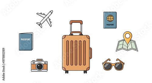 Travel luggage with travel accessories.