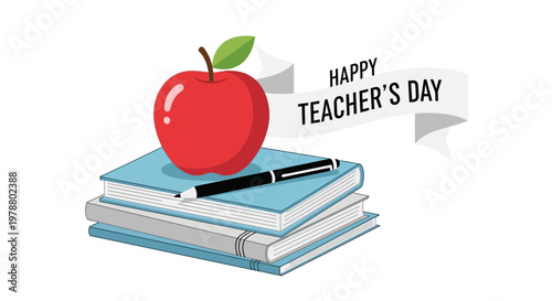 Father celebrates Teacher's Day with books and an apple