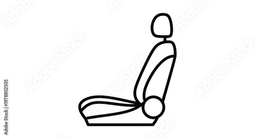 A simple line drawing depicts a single automotive car seat showcasing its basic form and structure