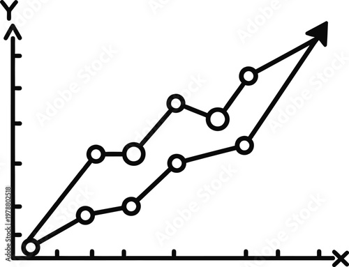Line graph illustration two increasing trends with fluctuations