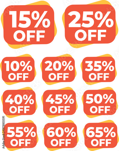 et of vector percentage discount stickers for print and online stores, flat design with sale tags, price badges and special offer labels for marketing and ecommerce