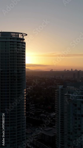 Golden Sunrise Over New Westminster Cityscape in Beautiful British Columbia, Canada