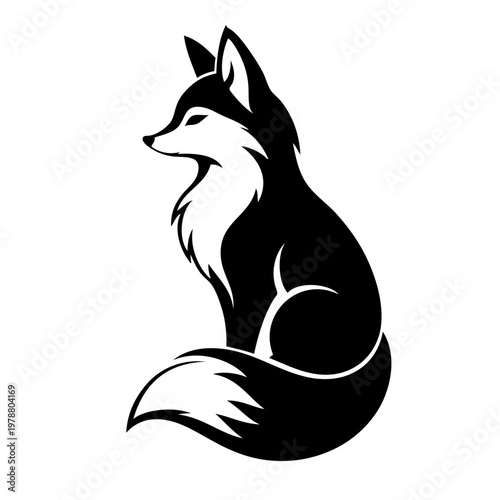 black and white fox silhouette sitting peacefully