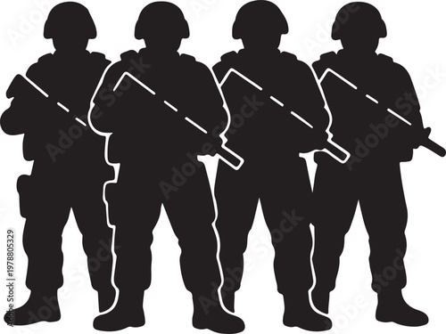 soldiers silhouette group military unity strength design vector illustration