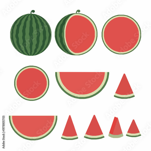 Minimal watermelon ripe fruit slice vector set EPS10 isolated