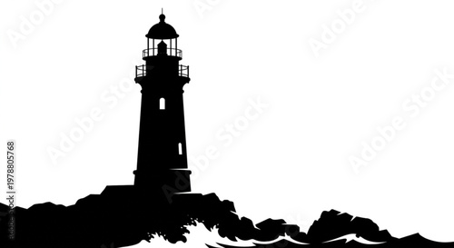 Foto Lighthouse silhouette on rocky coast black and white vector illustration
Bahasa