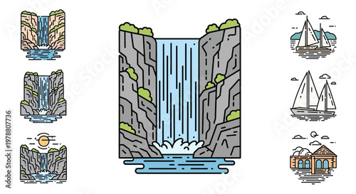 Waterfall Pouring Down Rocky Cliffside.