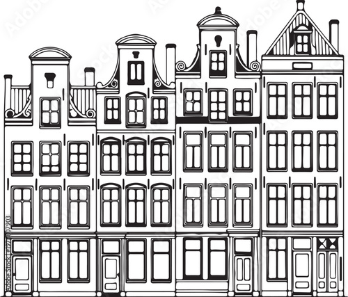 A black and white drawing of a large building