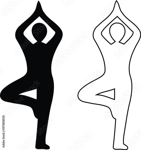 Yoga poses for balance and meditation  tree pose variations  vrksasana  people doing yoga  fitness illustrations