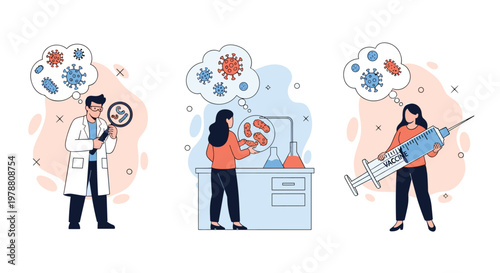Professional scientists conducting laboratory research and developing a new vaccine to fight against microscopic viruses and bacteria.