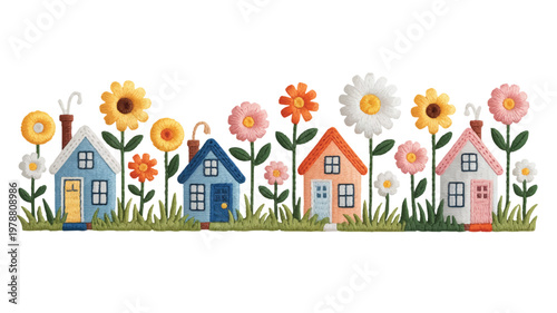colorful houses with flowers in the garden  happy homes and blooms