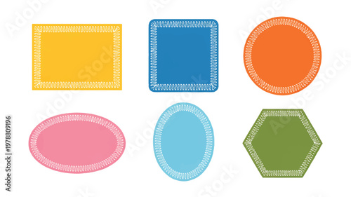 colorful shapes with stitching for labels or icons