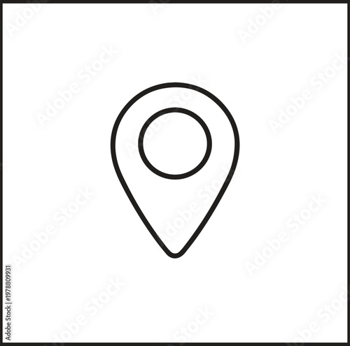 Line art location marker with shadow effect, black and white
