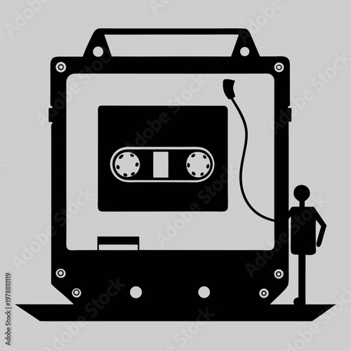 An open Walkman silhouette revealing the cassette  