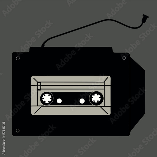 An open Walkman silhouette revealing the cassette  