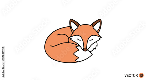 Sleeping Cartoon Orange Fox Curled Up.