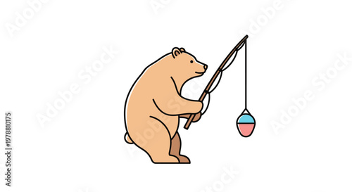 Brown bear holding fishing rod toy.