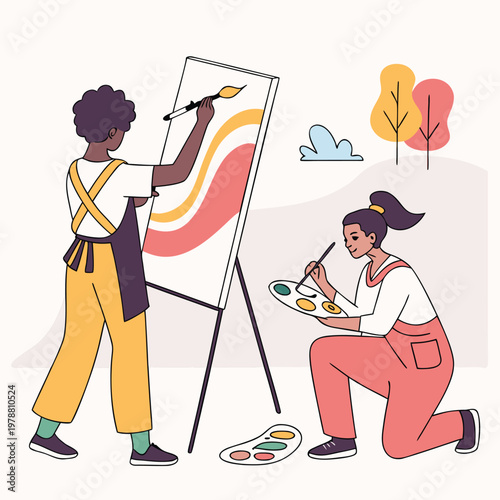 painter with paintbrush and paint