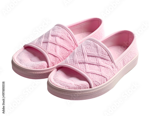 Pink open-toe slip-on shoes with quilted texture