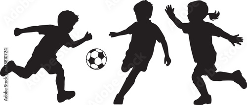 a group of children playing soccer silhouette vector illustration with out background