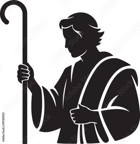 Joseph with Shepherd's Hook silhouette vector illustration with out background