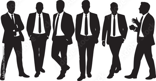 Six businessmen silhouette vector illustration with out background
