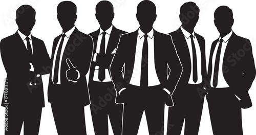 Six businessmen silhouette vector illustration with out background