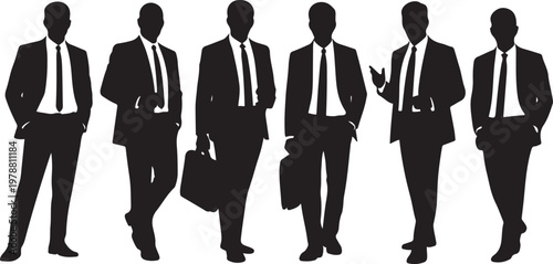 Six businessmen silhouette vector illustration with out background
