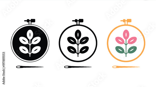 embroidered flower designs in hoops with needles