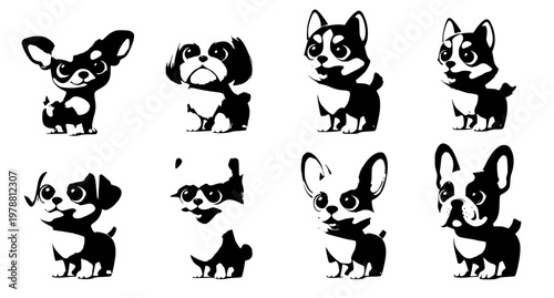 Cute 3D Dog Breeds Cartoon Characters Puppies Vector Set