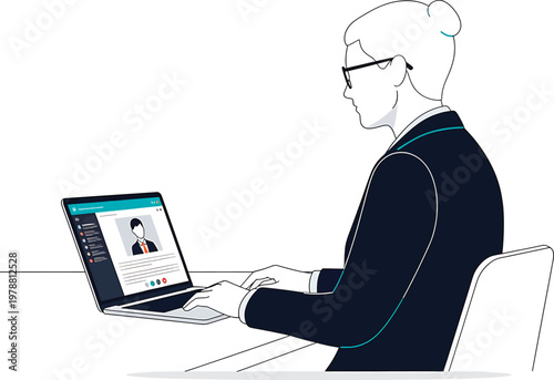 Professional using a laptop for a video conference call Vector