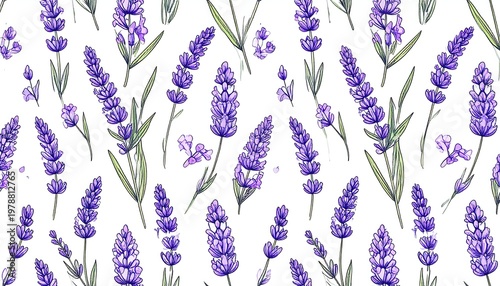 Watercolor Lavender Floral Pattern - Elegant Botanical Design.